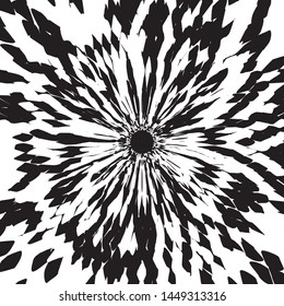 Black And White Abstract Batik Flower, Floral Petals Radiating From the Center of Thin Beams, Star Fractal Design, Animal Skin