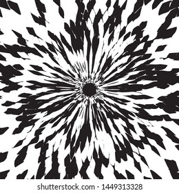 Black And White Abstract Batik Flower, Floral Petals Radiating From the Center of Thin Beams, Star Fractal Design, Animal Skin