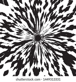 Black And White Abstract Batik Flower, Floral Petals Radiating From the Center of Thin Beams, Star Fractal Design, Animal Skin