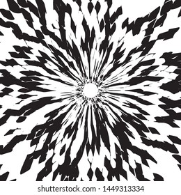 Black And White Abstract Batik Flower, Floral Petals Radiating From the Center of Thin Beams, Star Fractal Design, Animal Skin