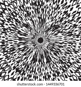 Flor de batik negra y blanca, Petales florales que irradian desde el centro de las vigas delgadas, diseño de estrella fractal, piel animal