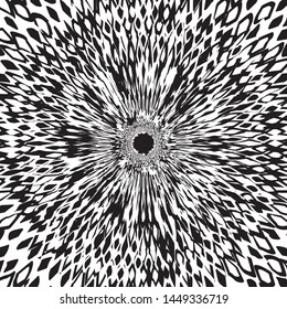 Flor de batik negra y blanca, Petales florales que irradian desde el centro de las vigas delgadas, diseño de estrella fractal, piel animal