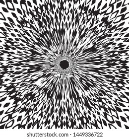 Flor de batik negra y blanca, Petales florales que irradian desde el centro de las vigas delgadas, diseño de estrella fractal, piel animal