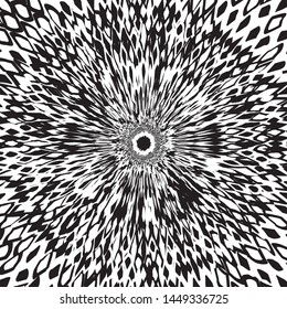 Black And White Abstract Batik Flower, Floral Petals Radiating From the Center of Thin Beams, Star Fractal Design, Animal Skin