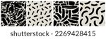 Black and white abstract brush stroke painting seamless pattern set. Modern paint line background collection in monochrome color. Messy graffiti sketch wallpaper print, rough hand drawn texture.