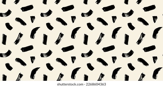 Black and white abstract brush stroke painting seamless pattern illustration. Modern paint line background in monochrome color. Messy graffiti sketch wallpaper print, rough hand drawn texture.