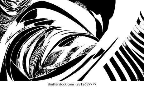 Black and White Abstract Brush Stroke Background with Dynamic Curved Grunge Ink Texture Modern Monochrome Artistic Design. Modern Black White Abstract Paint Sweep Background with Grunge Brush Texture.