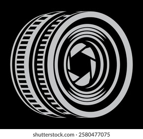 Black and white abstract camera lens design with intricate details.