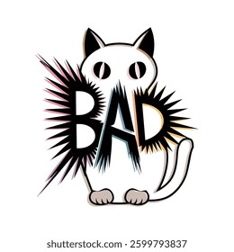 Black and white abstract cat with BAD typography