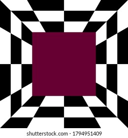 Black and white abstract checkerboard in square for background.