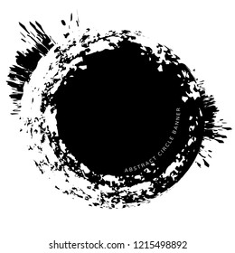 Black and white abstract circle banner with paint splash. Design element. Vector illustration.