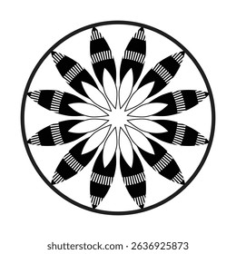 Black and white abstract circle flower pattern vector design. 