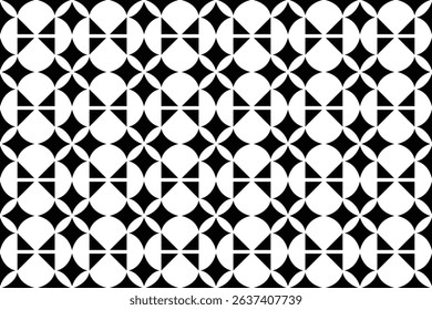 Black and white abstract circle and triangle seamless geometric pattern