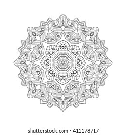 Black and white abstract circular ethnic pattern mandala.