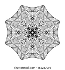 Black and white abstract circular ethnic pattern mandala.