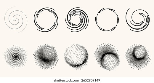 Línea circular Abstractas en blanco y negro y Elementos de puntos