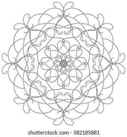 Black and white abstract circular mandala pattern.