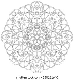 Black and white abstract circular pattern mandala.
