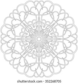 Black and white abstract circular pattern mandala.
