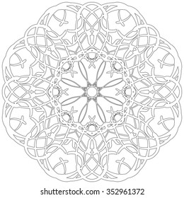 Black and white abstract circular pattern mandala.