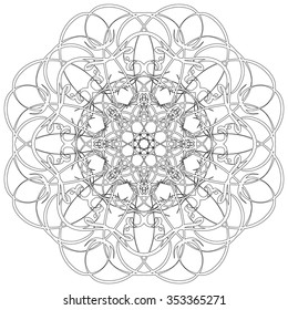 Black and white abstract circular pattern mandala.