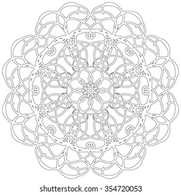 Black and white abstract circular pattern mandala.
