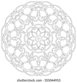 Black and white abstract circular pattern mandala.
