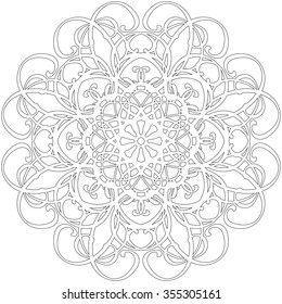 Black and white abstract circular pattern mandala.
