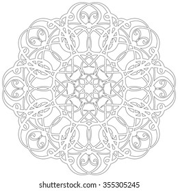 Black and white abstract circular pattern mandala.
