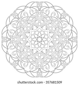 Black and white abstract circular pattern mandala.
