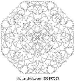 Black and white abstract circular pattern mandala.
