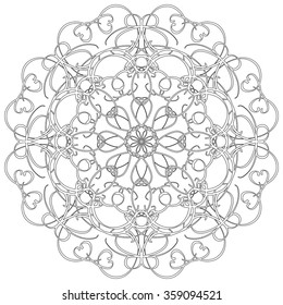 Black and white abstract circular pattern mandala.
