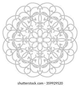 Black and white abstract circular pattern mandala.
