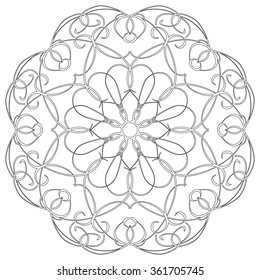 Black and white abstract circular pattern mandala.
