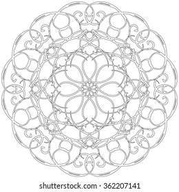 Black and white abstract circular pattern mandala.
