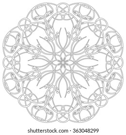 Black and white abstract circular pattern mandala.
