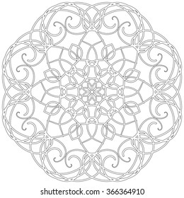 Black and white abstract circular pattern mandala.
