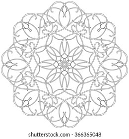 Black and white abstract circular pattern mandala.
