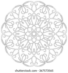 Black and white abstract circular pattern mandala.
