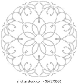 Black and white abstract circular pattern mandala.
