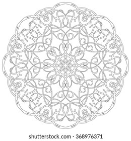 Black and white abstract circular pattern mandala.
