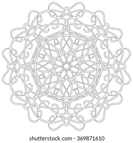 Black and white abstract circular pattern mandala.
