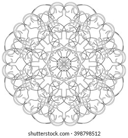 Black and white abstract circular pattern mandala.