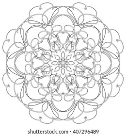 Black and white abstract circular pattern mandala.