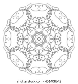 Black and white abstract circular pattern mandala.