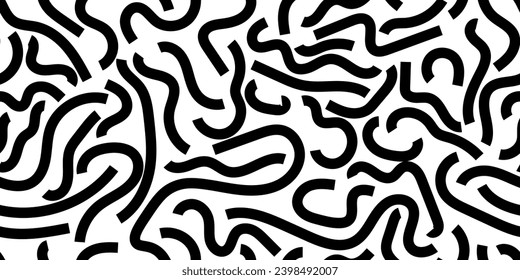 black white abstract curved line seamless pattern