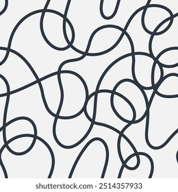 Black and White Abstract Curvy Lines Seamless Patterns. Trendy minimalist fluidity design. Modern aesthetic background with liquid organic shapes and wavy curves. Repeat vector illustration