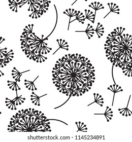 black and white abstract dandelion flowers seamless pattern. summer floral repeatable motif for seamless pattern for background, wrapping paper, fabric, surface design
