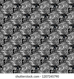 black and white abstract decorated floral pattern with 3D illusion for textiles, fabrics, wallpapers, backgrounds, backdrops and creative surface design templates. pattern swatch at eps. file