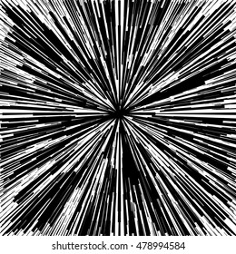 Fundo de design abstrato branco preto, fundo. Explosão de flash. Buraco negro. Explosão do universo. Capa, banner, cartaz, crachá, modelo de cupom.Ilustração vetorial para web.